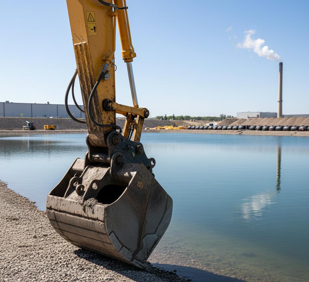 Heavy equipment performing commercial dredging