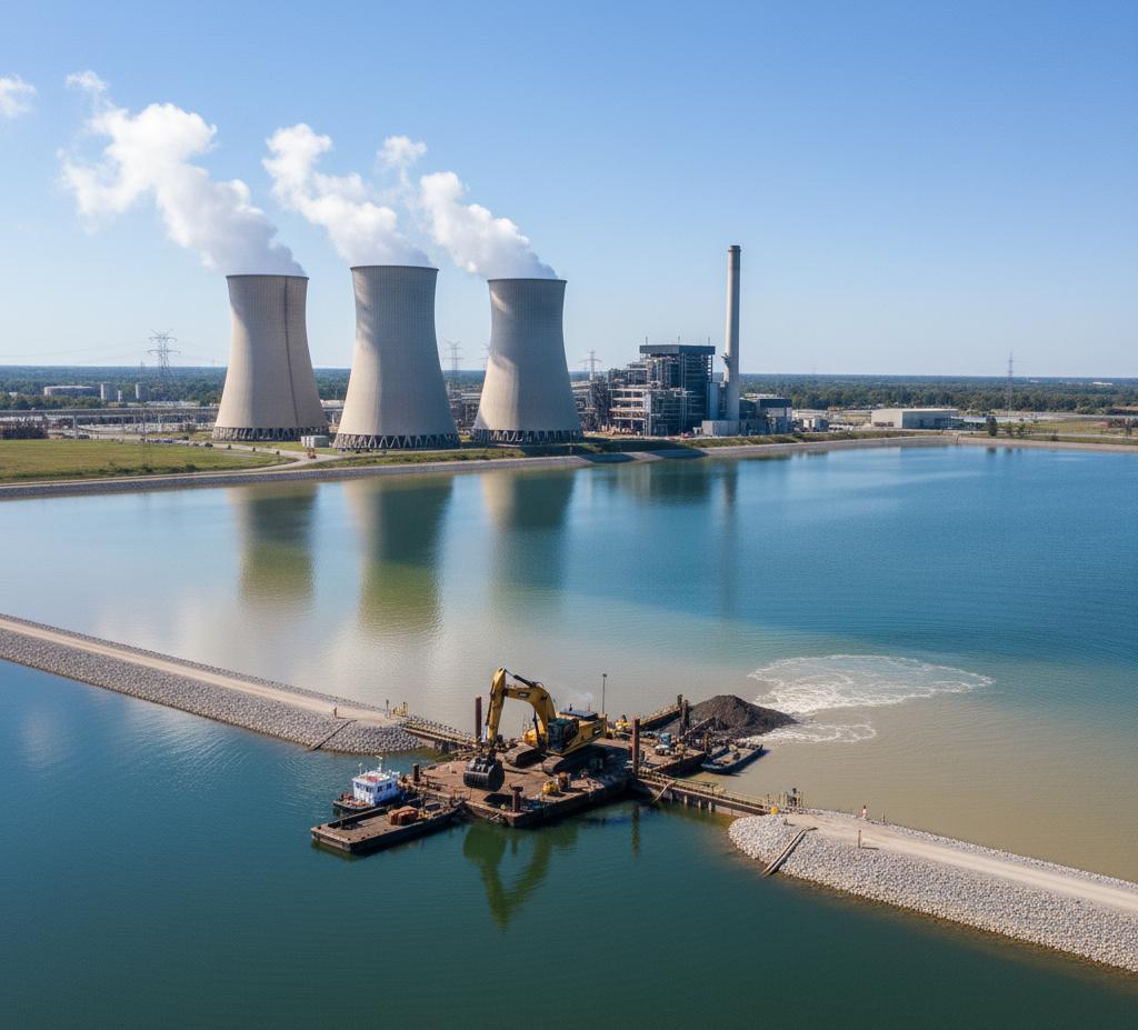 Cooling pond maintenance at a power plant
